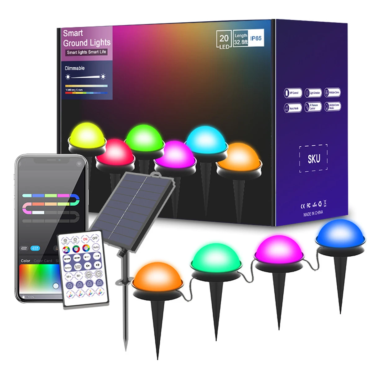 

Solar IP65 Outdoor Waterproof LED Light Bluetooth APP Control Lawn Light 5050RGB Courtyard Garden Party Decor Atmosphere Lights