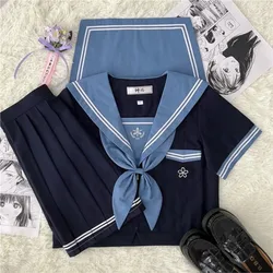 Japon okul kız okul üniforması elbise Cosplay kostüm japonya Anime kız Lady Lolita denizci üst kravat pilili etek kıyafet XS-XL