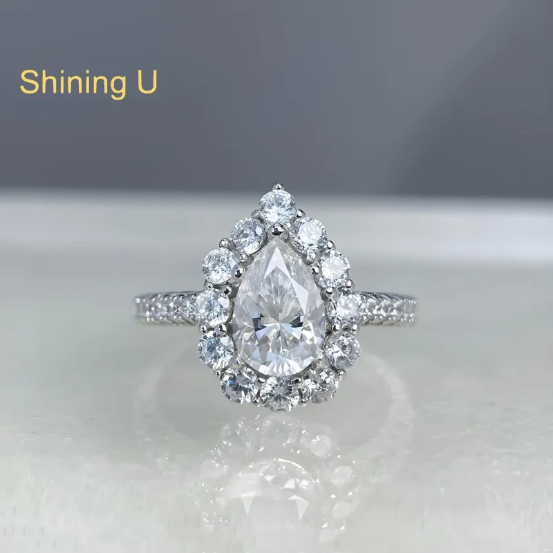 

Shining U 1.5CT 6*9mm Pear High Carbon Diamond Gems Ring for Women Fine Jewelry 925 Sterling Silver Jewelry Engagement