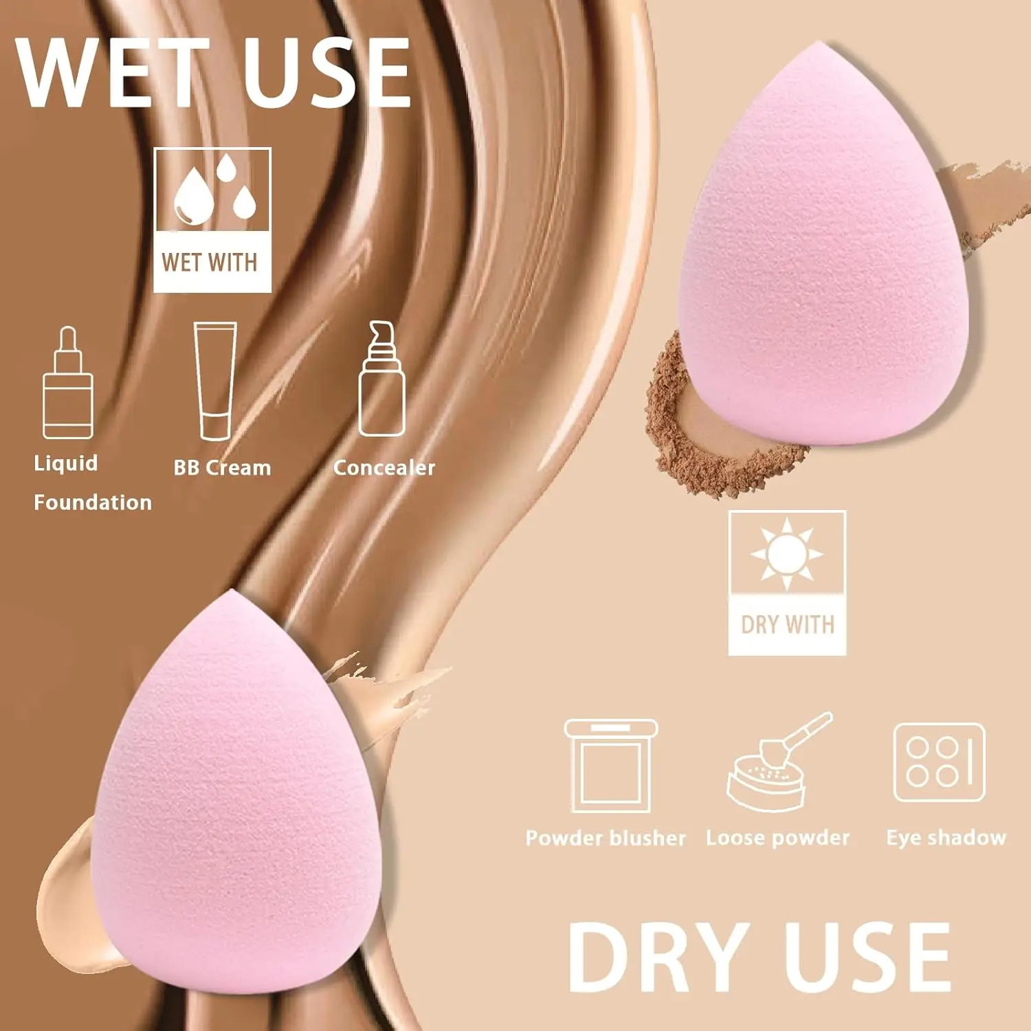 Zestaw gąbek do makijażu - gąbki do blendera bez lateksu Bez skazy Miękkie gąbki do makijażu Bez lateksu, wielokrotnego użytku i łatwe do czyszczenia - idealne do Fl
