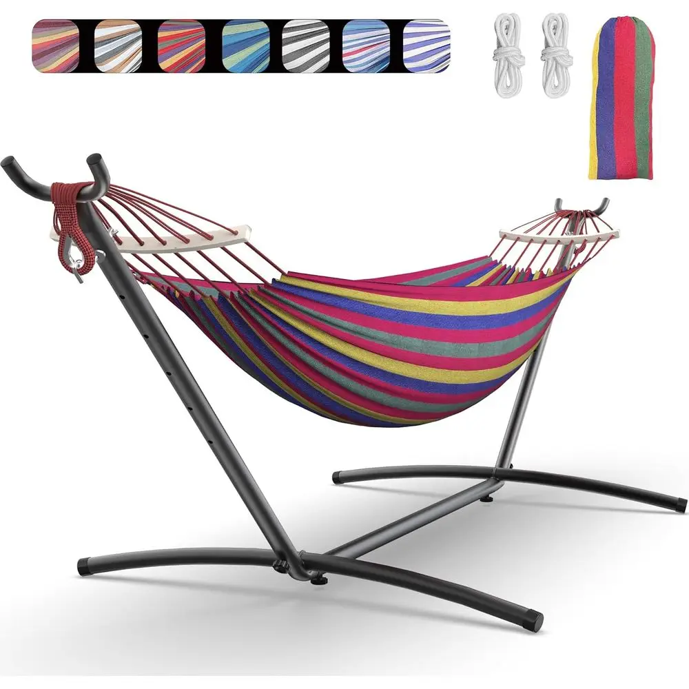

Portable Heavy-Duty Steel Hammock Stand, Easy Assembly, 600lbs Capacity, Ideal for Indoor and Outdoor Use - Wide Red