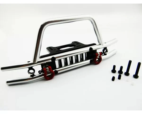 Hot Racing Black/Sil Alum Front Bumper w/ 5mm LED & Clevis Mounts for 1/10 Axial SCX10