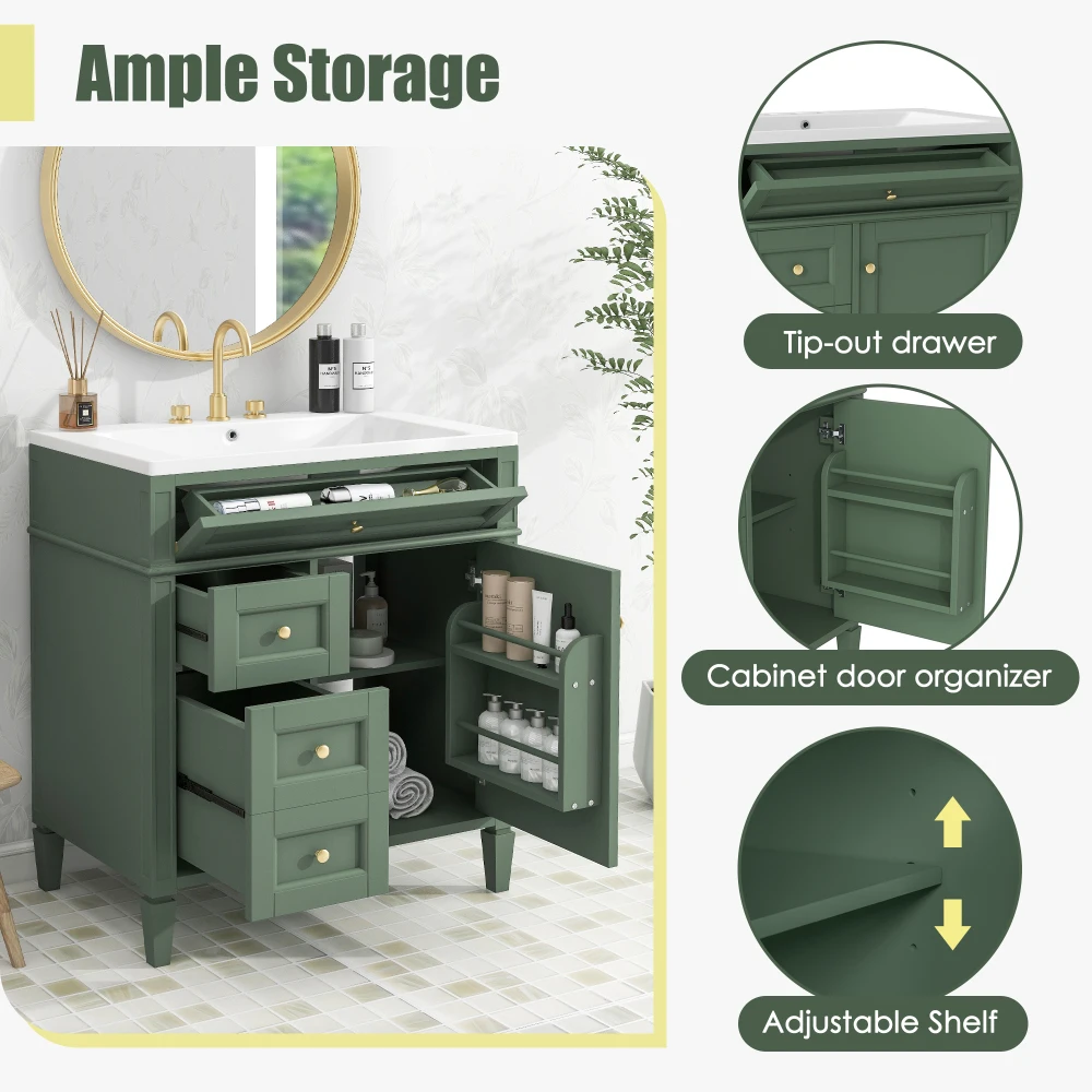 30 en effet HOVanity avec évier supérieur, armoire de rangement moderne HOStorage avec 2 wers de proximité et une MEL-OUT, évier simple HOVanity