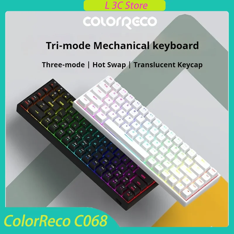 

Проводная Беспроводная Bluetooth клавиатура ColorReco C068 под заказ, трехрежимная механическая, с разъемом Type-C, портативная, с функцией горячей замены, для ПК, ноутбука, офиса