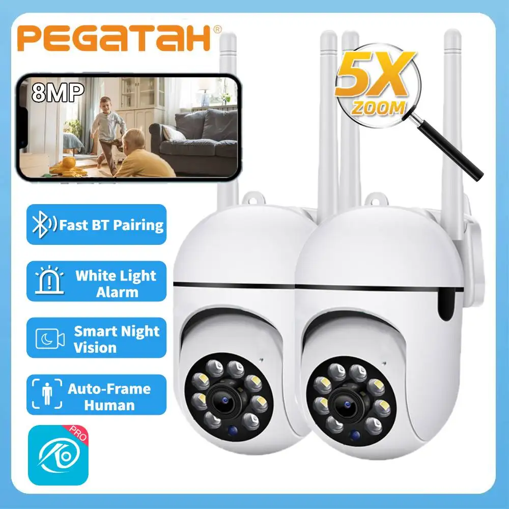 2PCS 8MP Wifi IP Wireless Security Surveillance PTZ Camera 5X Zoom Cameras Tracking Two-way Audio HD Night Color Cam O-Kam pro