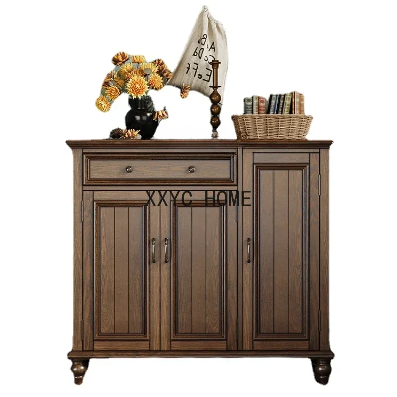 

Retro Solid Wood Shoe Cabinet Entrance Storage Cabinet Ash Wood Two-Door Cabinet