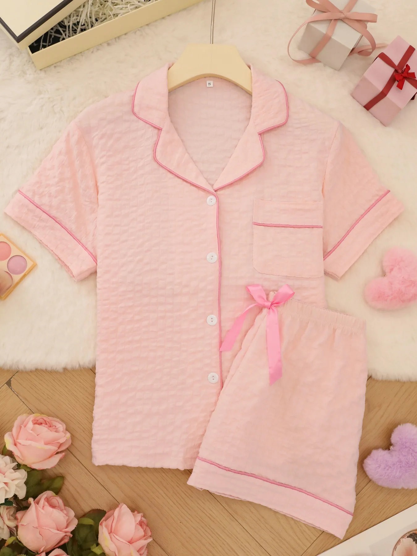 2026 New Fashion Teen Girls Solid Color Casual Comfortable Short Sleeve & Shorts Loungewear Set