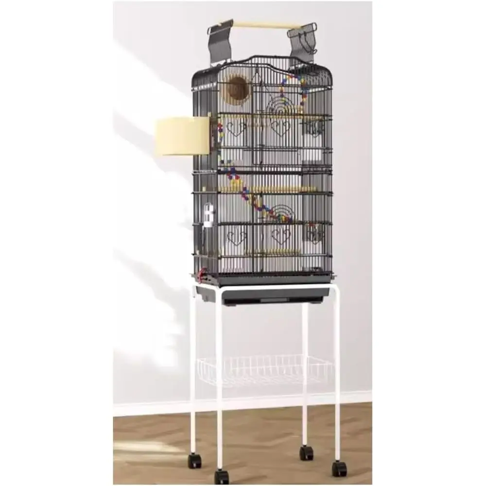 

36 открытых клеток для птиц с игровой подставкой, верхним освещением, боковым гнездом, съемной подставкой, черной (27x19x15 см)