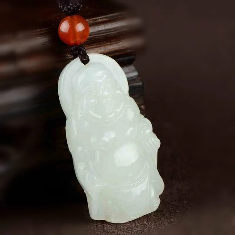 Hotan Laughing Buddha Pendant Women Jade Jewelry