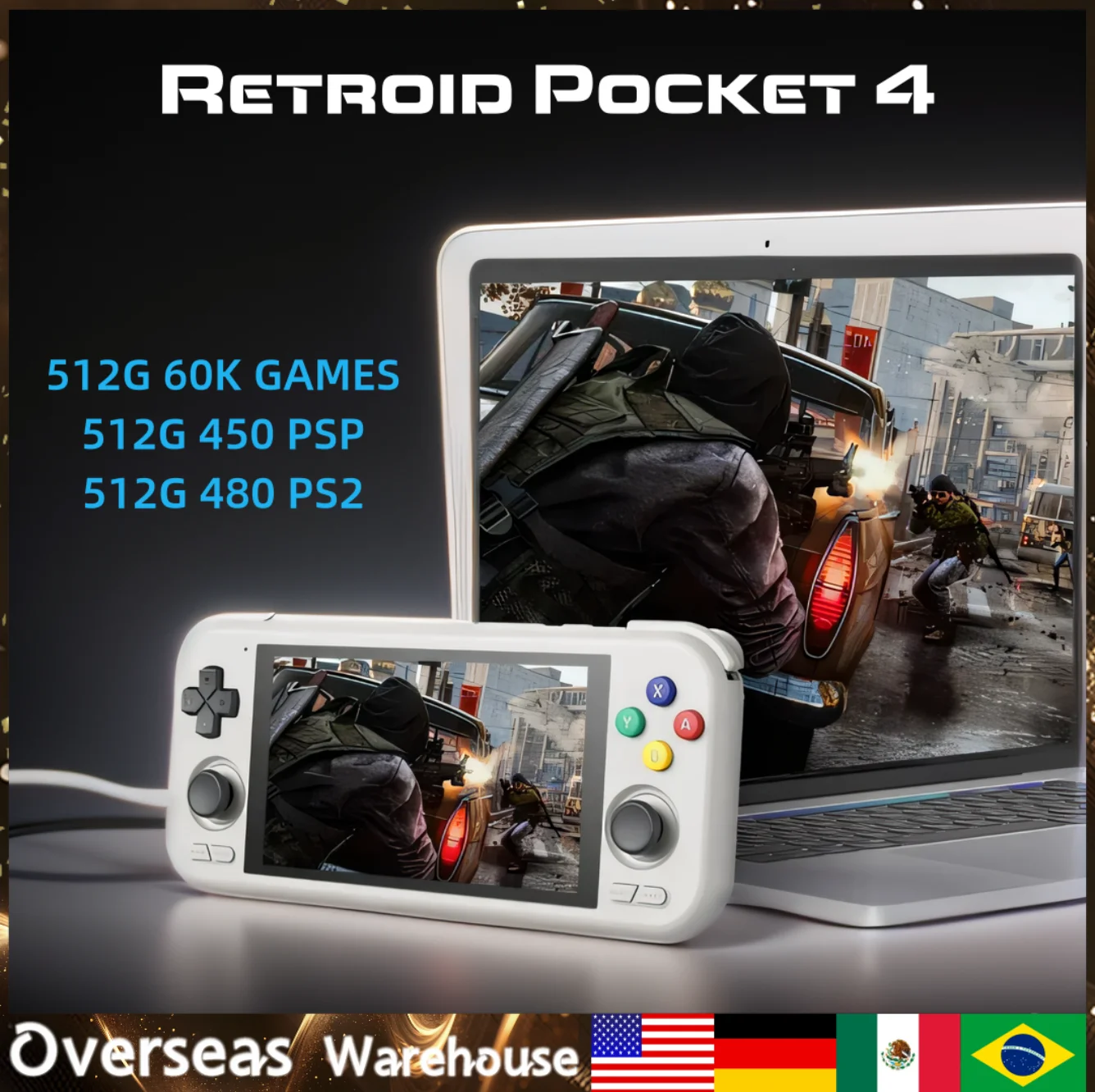 Retroid Pocket 4 RP4 Handheld Game Console Retro Game Console Touch Screen WiFi Bluetooth Children's Gifts Video Game Consoles