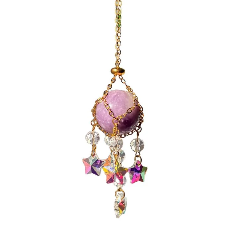 1pc Natural Stone Crystal Woven Suncatcher Gripper Hanging Window Garden Home Car Suspension Decoration Gift Modern Simple