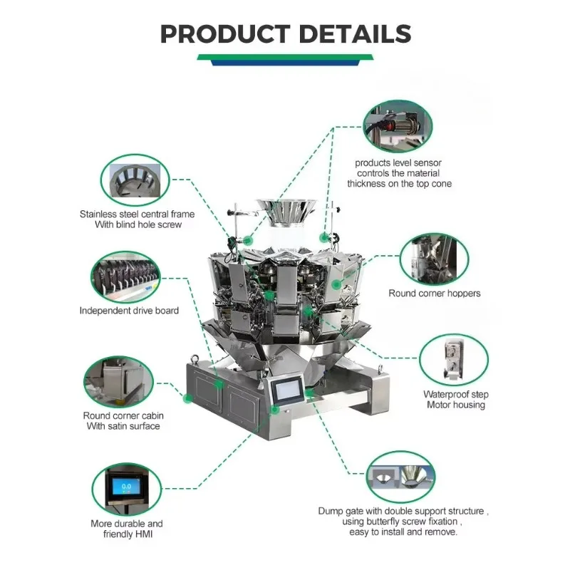 Mini 14 Head Multihead Combination Weigher Packing Machine Coffee Tea Guanule Filling Machine Customized