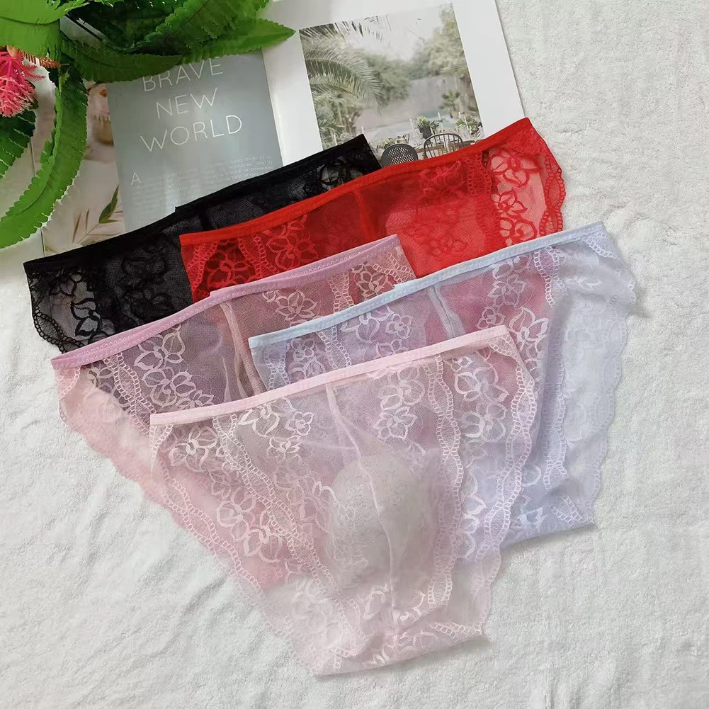 Stretchy Men\'s Lingerie Jockstraps Sheer Pouch Skin,Pink,Black Men Lace Briefs Lightweight 90 Polyamide 10 Spandex
