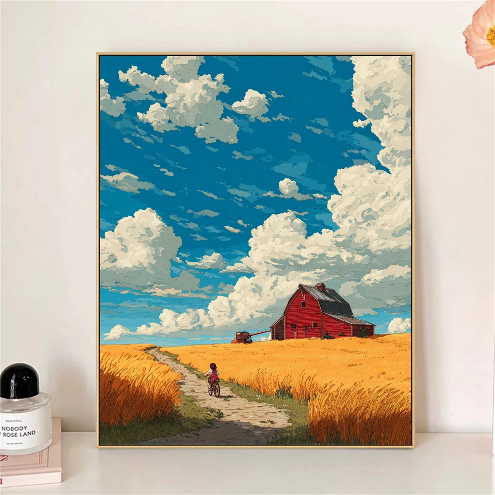 Paint by Numbers For Adult Kit Golden Wheat Fields Dropshipping acrylic Oil Painting Canvas by Number Home Decor
