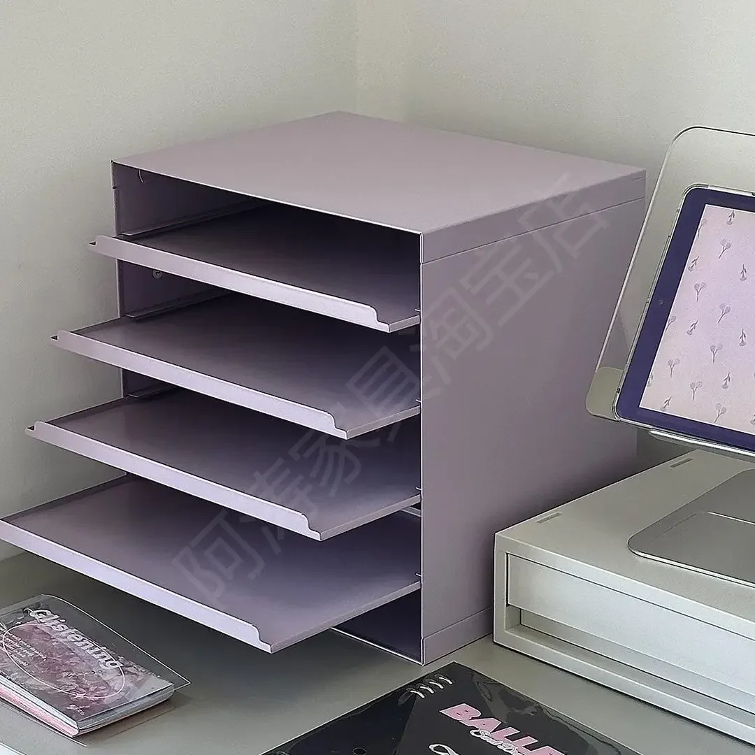 2026 Flat Replacement Office Desktop Pull-out Type Layered Tray Rack Cosmetic File Storage Box Letter Tray