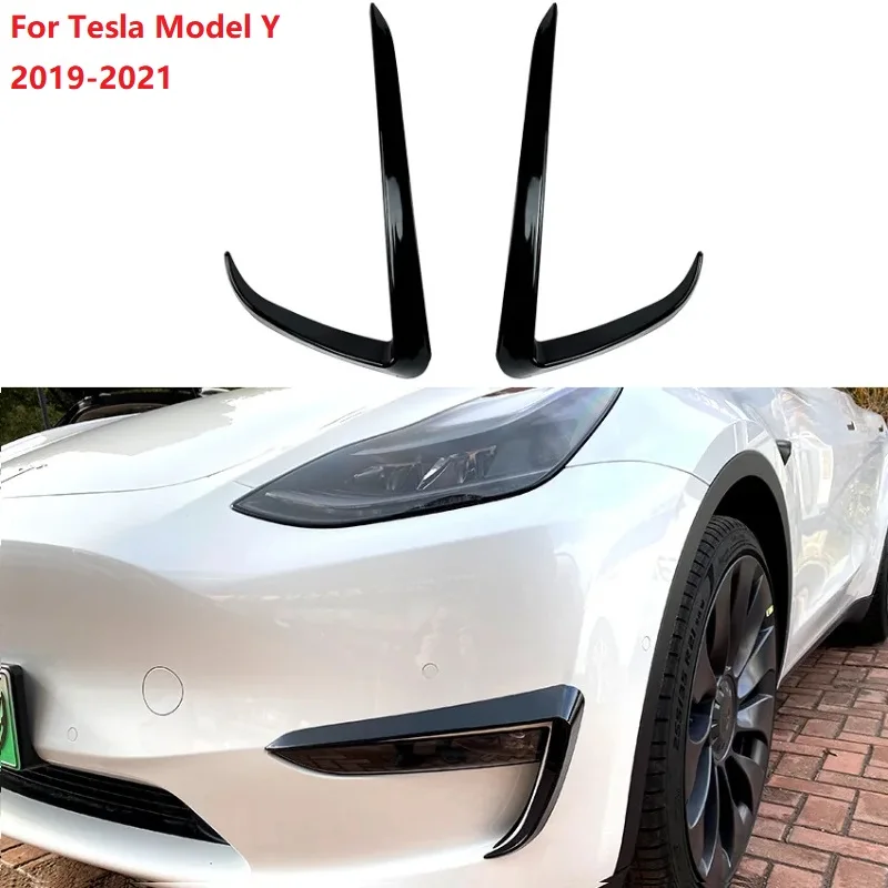 

For Tesla Model Y 2019-2021 Car Fog Lights Eyebrow Wind Knife Front Bumper Splitter Spoiler Covers Trim Carbon Fiber