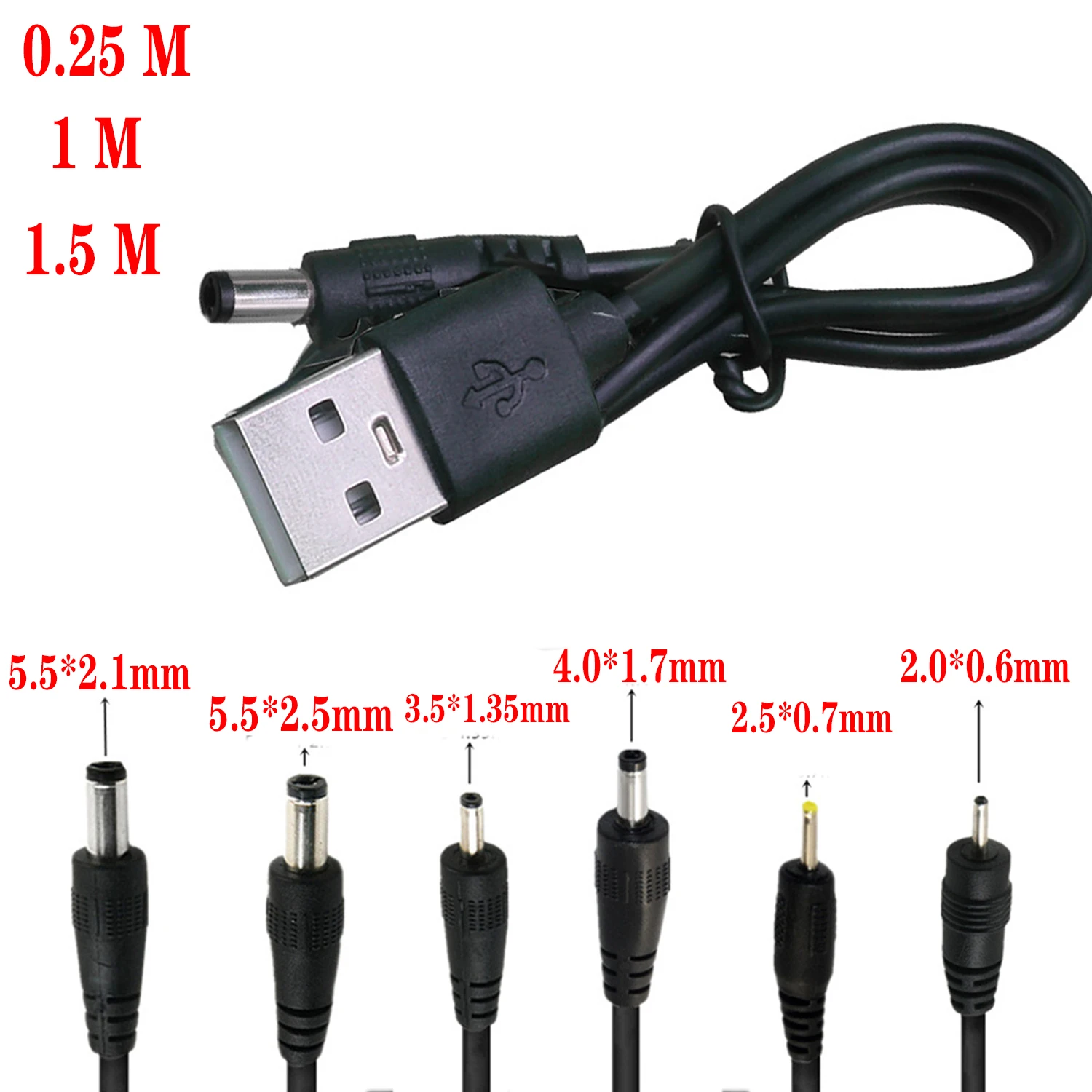 USB To DC 3.5*1.35mm 2.0*0.6mm 2.5*0.7mm 4.0*1.7mm 5.5*2.1mm 5.5*2.5mm Plug Jack DC 5V Power Extension Cable Connector