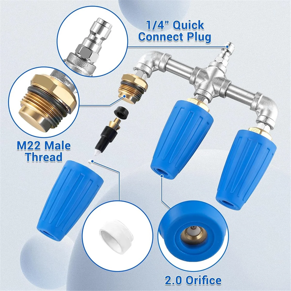 2.0 Orifice, 4000 PSI Triple Turbo Nozzle Pressure Washer 360° Rotating Turbo Nozzle with 1/4inch Quick Connector