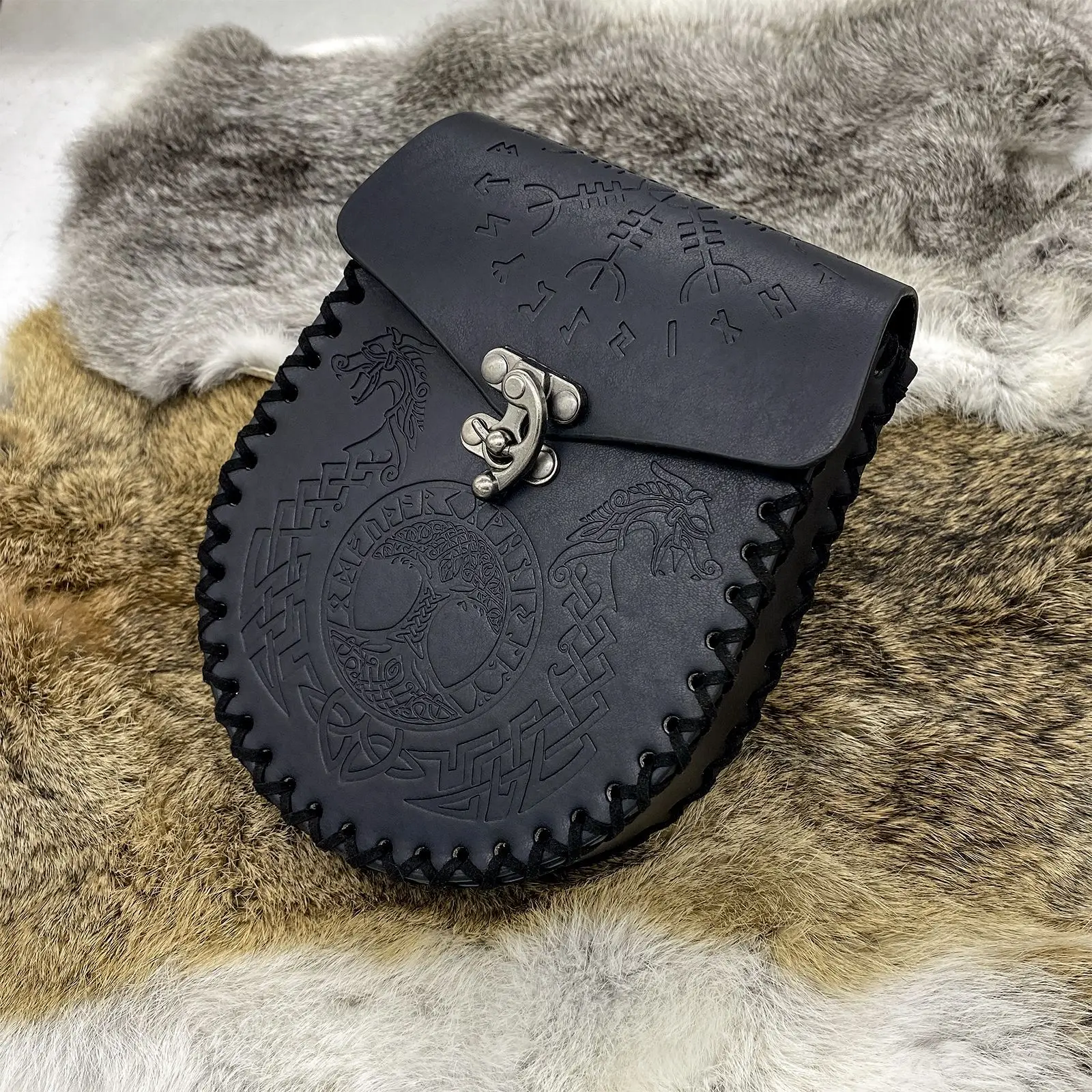Renaissance Tasche Nordic Geprägte Gürteltasche Renaissance Kostüm Zubehör LARP Taille Tasche Cosplay Geldbörse Retro Mittelalter – Detail 3