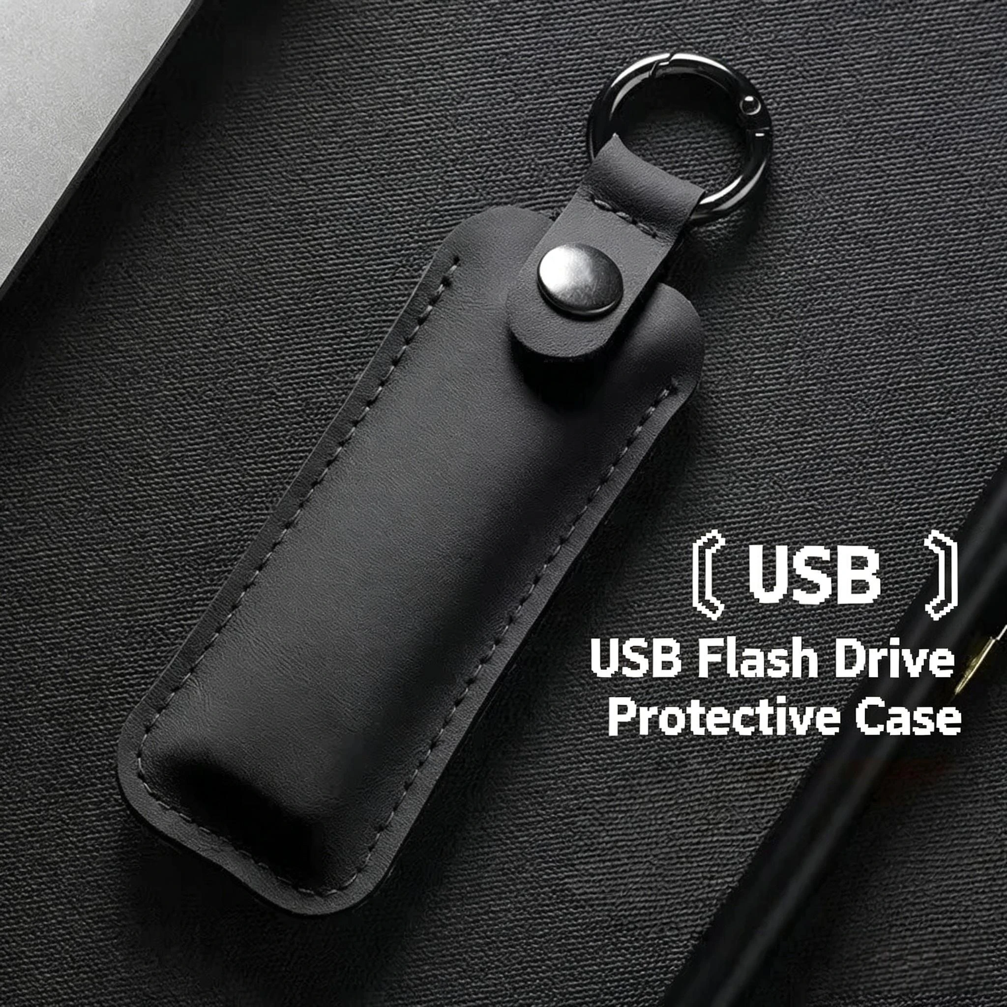 PU Leather U Disk Protective Case with Key Ring, Anti-lost USB Flash Drive Holder, Portable Pendrive Cover for Daily Carry
