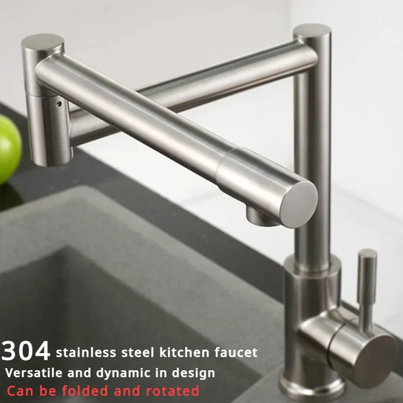 

Kitchen stainless steel rotatable folding hot and cold faucet