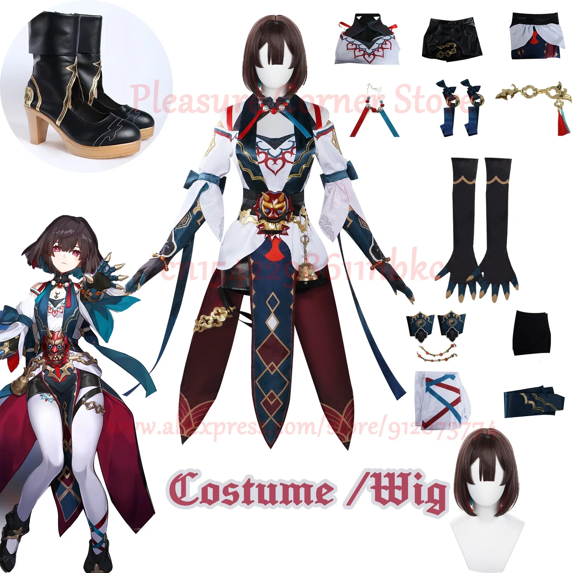 

Honkai Star Rail Xueyi Cosplay Costume Full Set Xue Yi Cosplay Dress Outfit Uniform Honkai Star Rail Xueyi Wig Shoes Prop