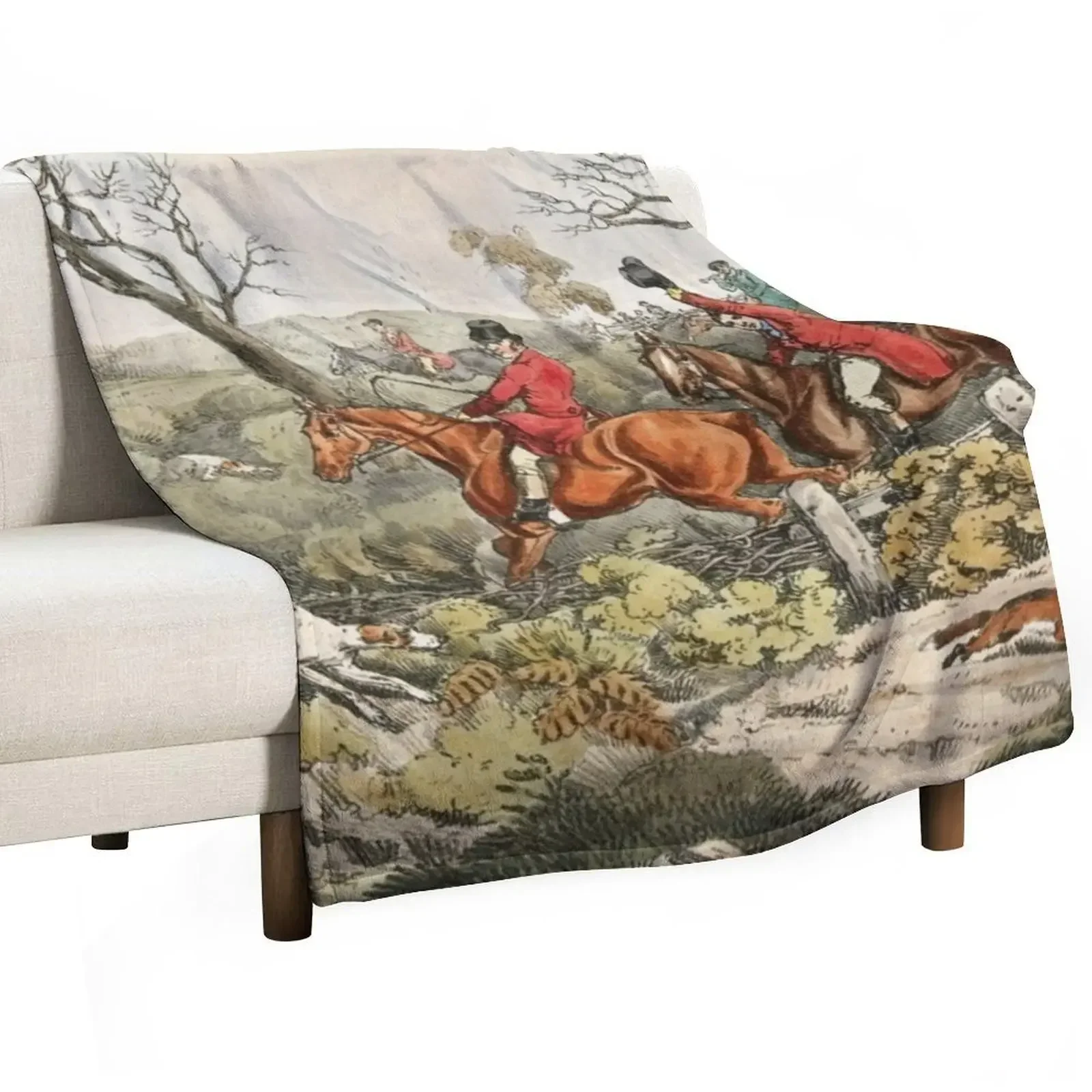 Fox Hunting - Dogs Chasing a Fox Throw Blanket Thin Thins Retros Flannels for babies Hairy Blankets