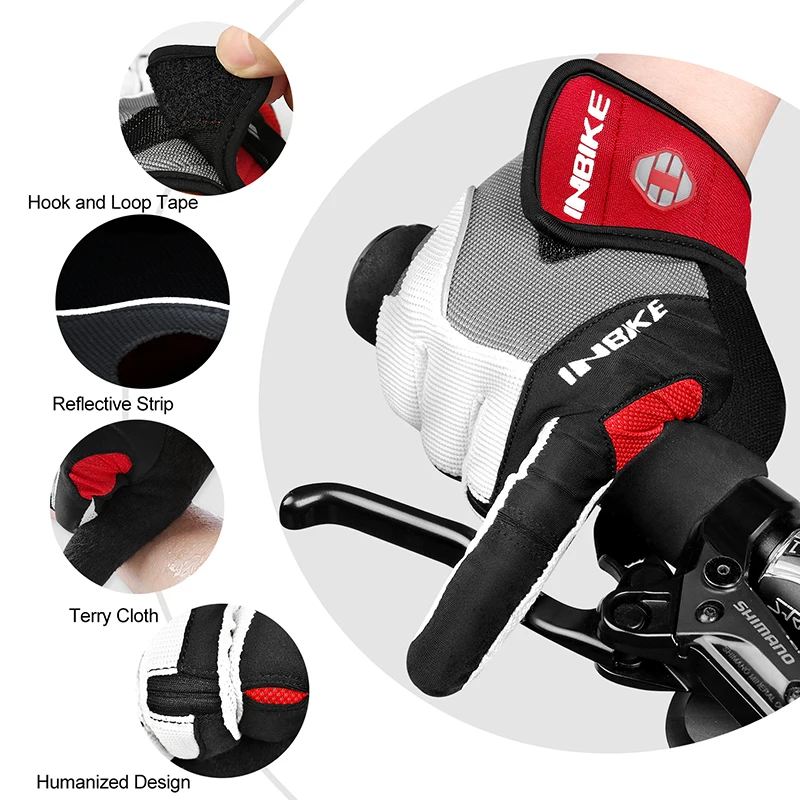 INBIKE Full Finger Cycling Gloves Durable MTB Bicycle Gloves for Riding Outdoor Motorcycle Accessories Touch Screen Padded IF239