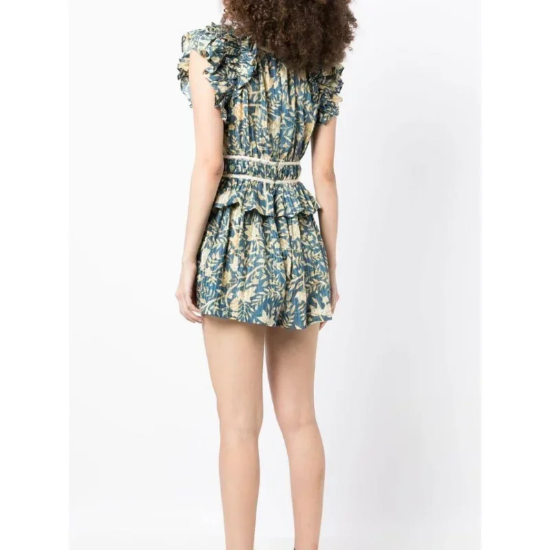 High Quality 2022 New Spring Summer Fashion Flower Printing Ruffled Woman Beach Style Casual Playsuit