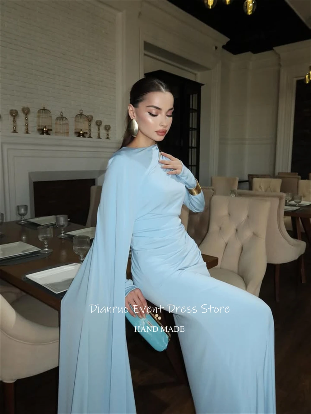 Xikuo Elegant Floor Length Evening Dresses Asymmetrical Neckline Party Gowns Ruched Mermaid Chiffon Robe De Soirée Customized