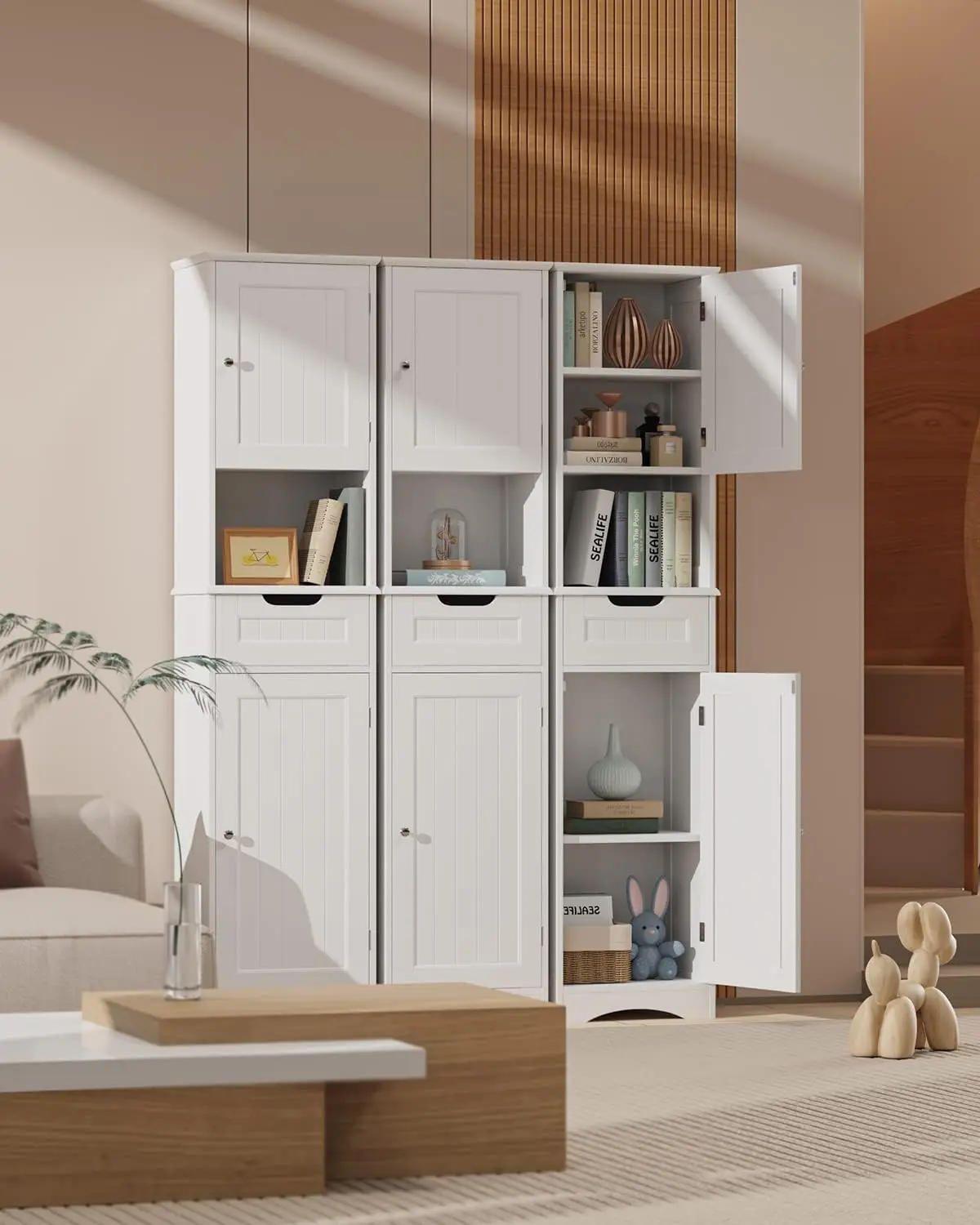 Armoire de Rangement Grande de 67 Pouces, Tour de Lin Étroite Autoportante, Étagères Réglables pour la Maison, la Cuisine, Polyvalente, Fourmi