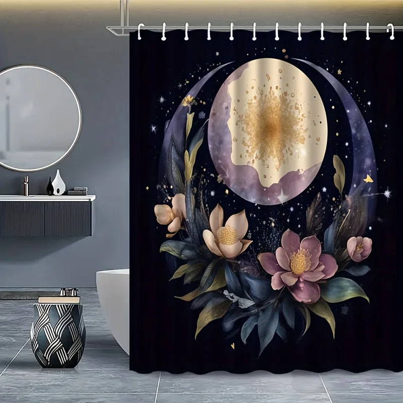 

Luxury Celestial Moon Galaxy Floral Shower Curtain Bathroom Decor Waterproof Boho Starry Night Art 180x180cm Home Accent