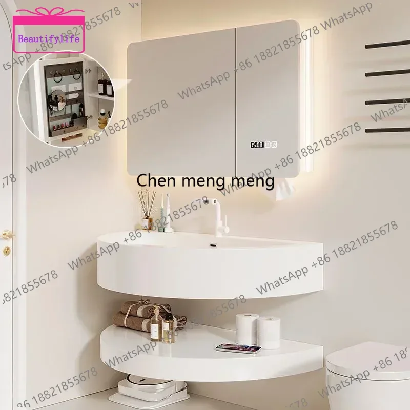 YL Simple Bathroom Cabinet Special-shaped Round Skin Feeling Sink Single Bathroom Vanity Set with Top Basin &Storage Cabinet W