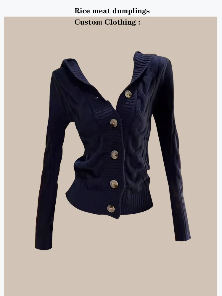 Retro Sle Dames Gebreid Vest Taille-kalkend Lang Sve Zacht Polyester Blend Vintage Y Blauw Veelzijdig Leeftijdverdediging