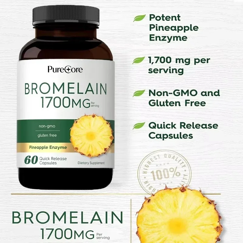 Bromelain 1700mg 60 Capsules | Bromelain Supplement Non GMO and Gluten Supports Nutritional Digestion