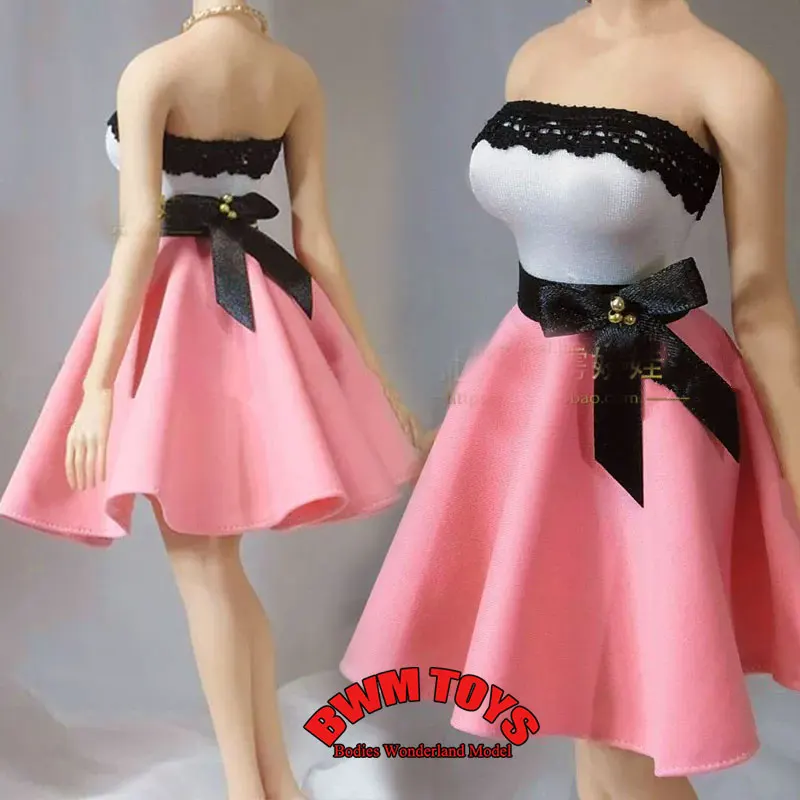 1/6 Scale Female Soldier Lace Strapless Top Half Length Pleated Skirt Model Clothes For 12in TBLeague Phicen Action Figure Doll