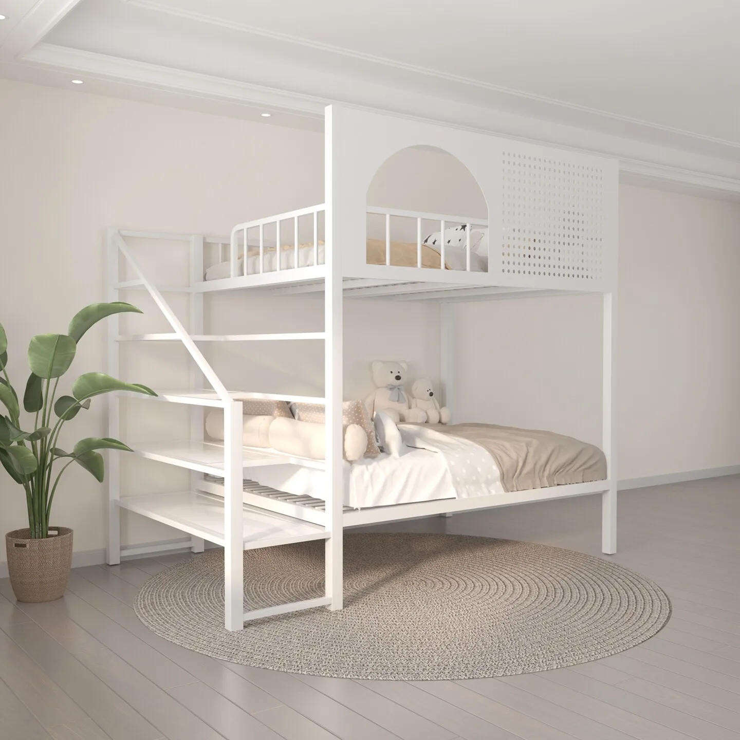 Customizable Wrought Iron Bed Duplex Second Floor Loft Iron Frame Double Layer Children's Small Apartment Tree House