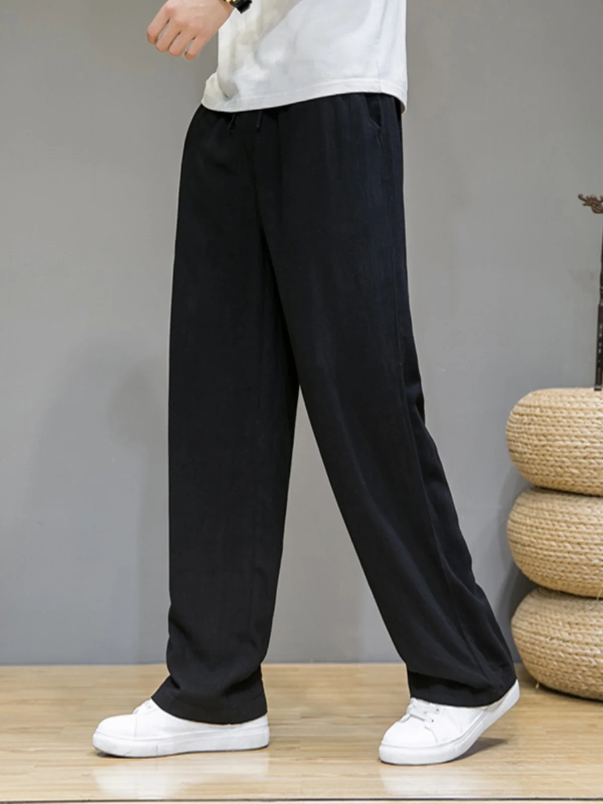 

Cleanfit Bla Linen Casual Pants Men's Spring Summer Straight Leg Wide Leg Spor Drapey Long Trousers Faionable Loose Fit
