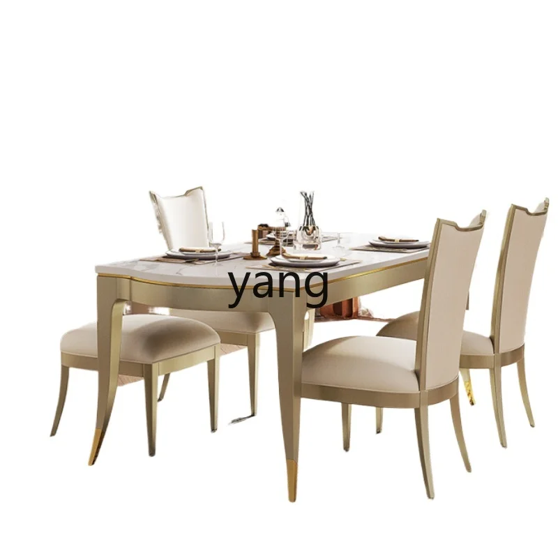 

CX light luxury marble dining table rectangular solid wood dining table and chair combination