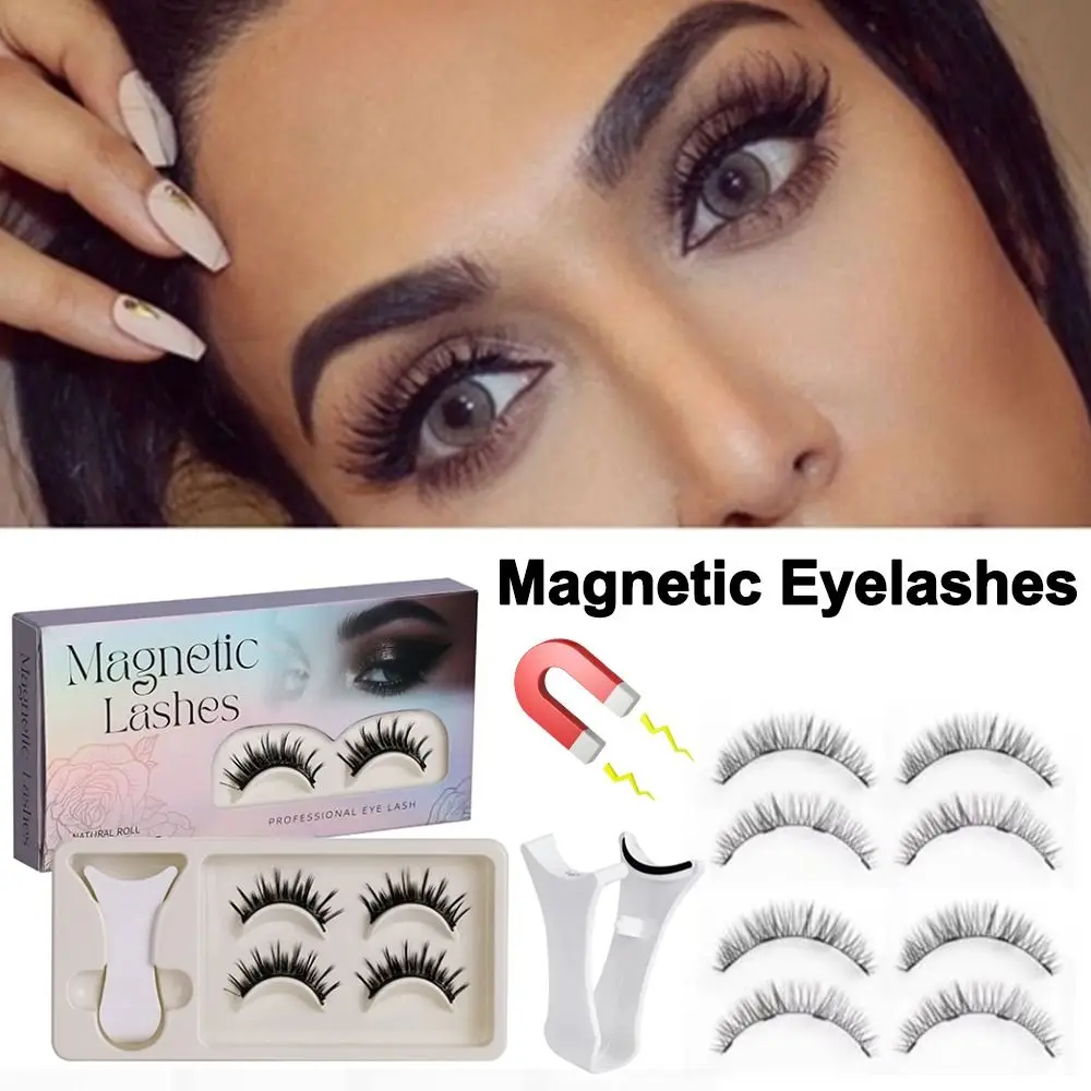 Novo sem necessidade de cola cílios magnéticos com aplicador aparência natural cílios postiços fofos reutilizáveis cílios postiços ferramentas de maquiagem dos olhos