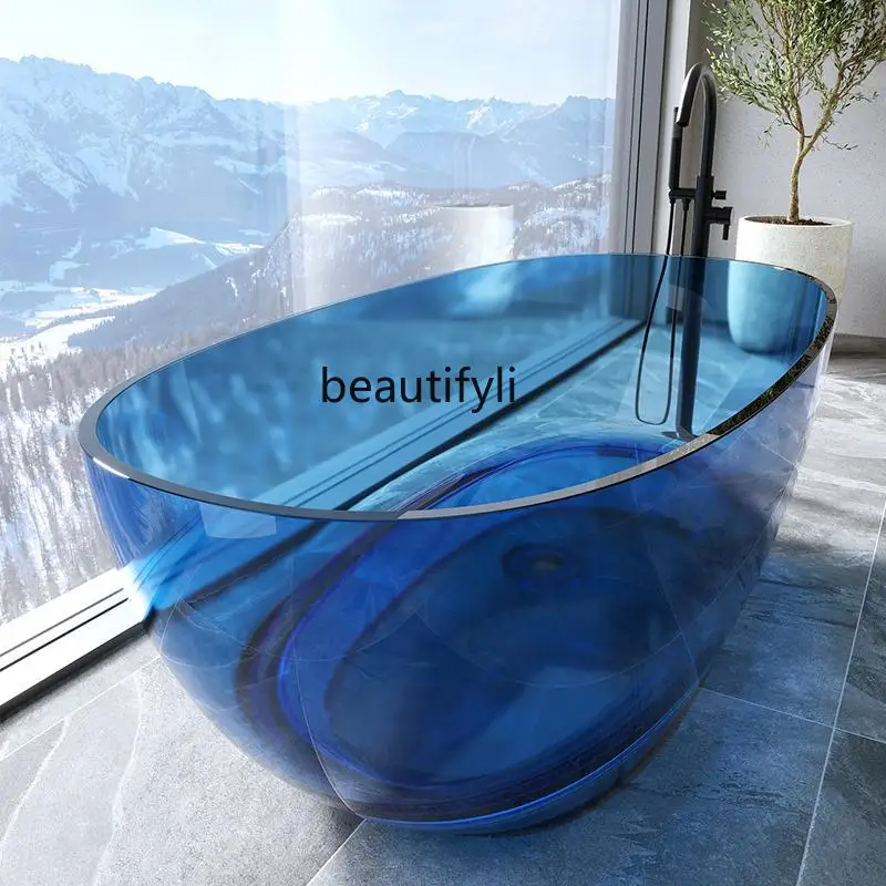 

Artificial stone independent integrated oval transparent resin bathtub Home hotel crystal color bathtub