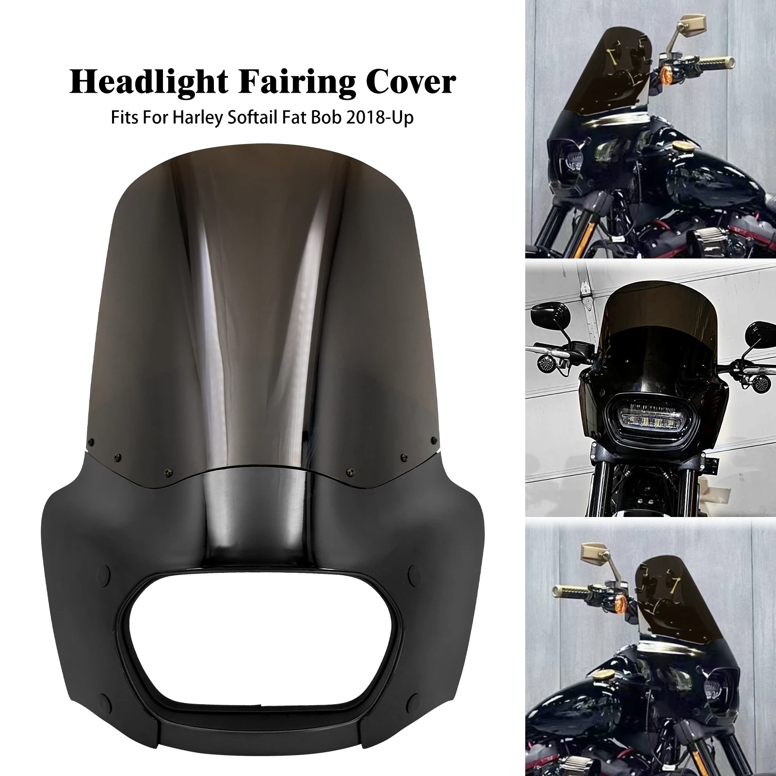 

Motorcycle 15" LED Light Headlight Fairing Cover Headlamp Front Cowl For Harley Softail Fat Bob FXFB FXFBS 2018-2022 2023 2024