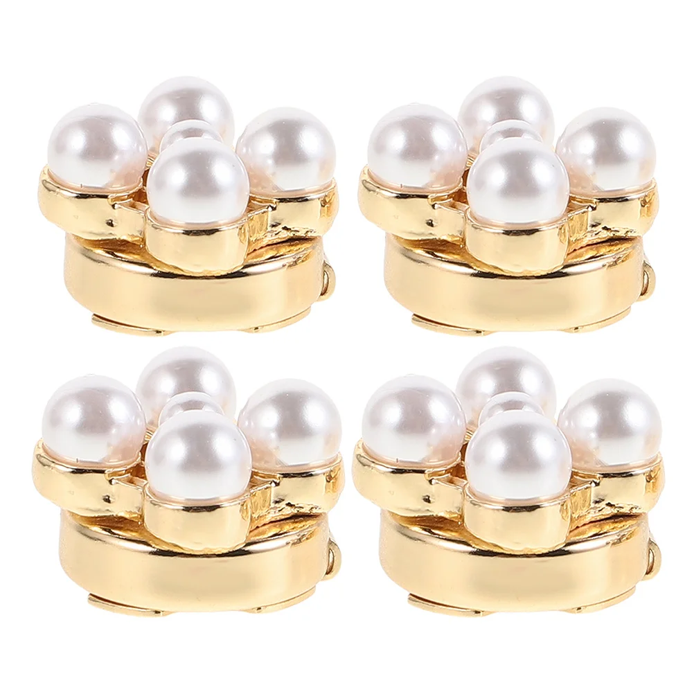 

4Pcs Pearl Alloy Flower Cufflinks Decorative Shirt Buttons Sleeve Clips Elegant Accessories for Women Casual and Formal
