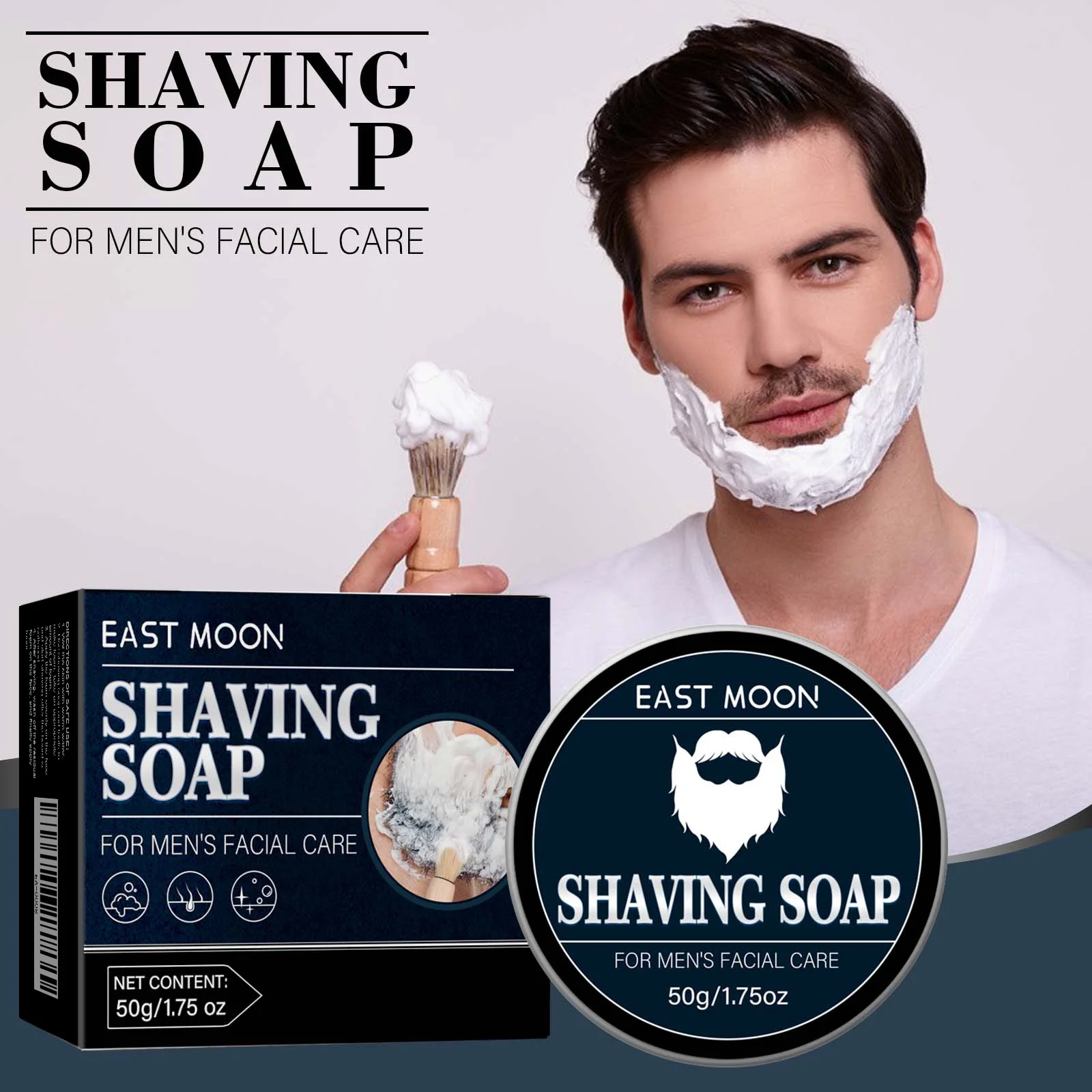 EAST MOON Men's Shaving Soap for Beard Shaving Rich and Smooth Foam for Men's Facial Care Gentle