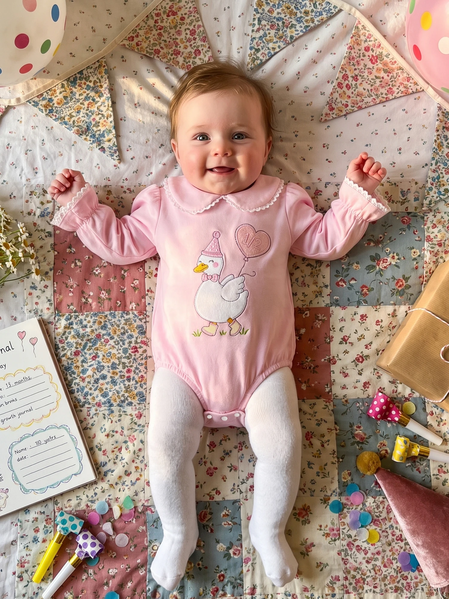 Long Romper Long-Sleeve-Bodysuit Birthday Romper Goose Baby Embroidery-Long Birthday Romper New Long Romper