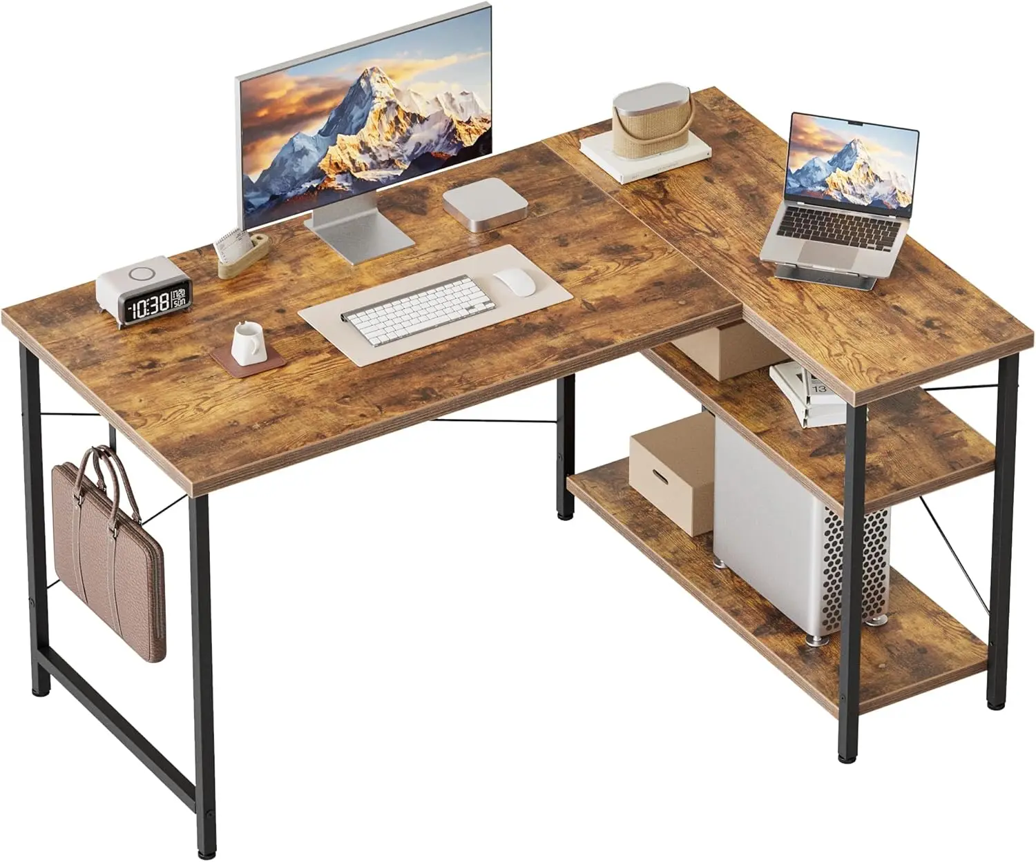 

Small L Shaped Computer Desk, Reversible Gaming Desk with Storage Shelves, Corner Gamer Desk Table, Study Writing Table