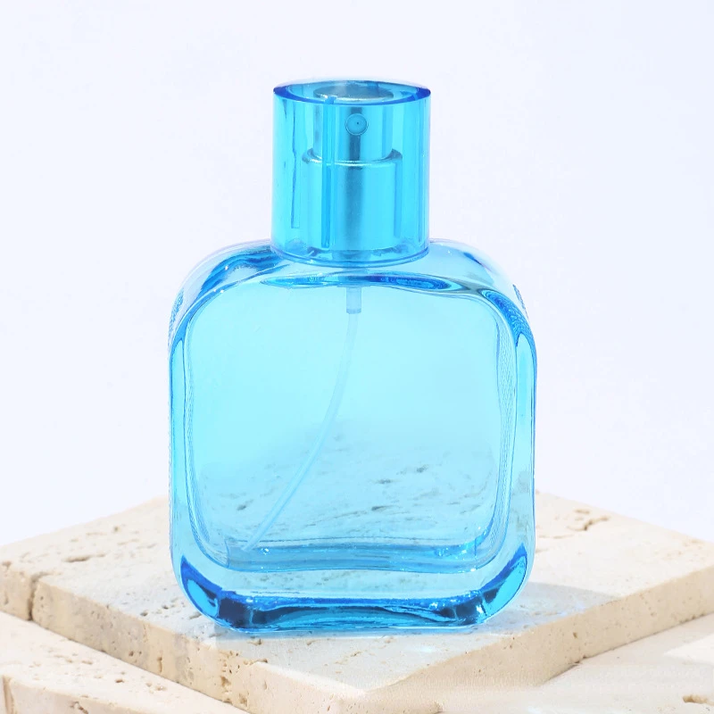 50ML Colorful Square Glass Perfume Bottle Small Sample Portable Perfume Refillable Scent Sprayer Cosmetic Spray Bottle