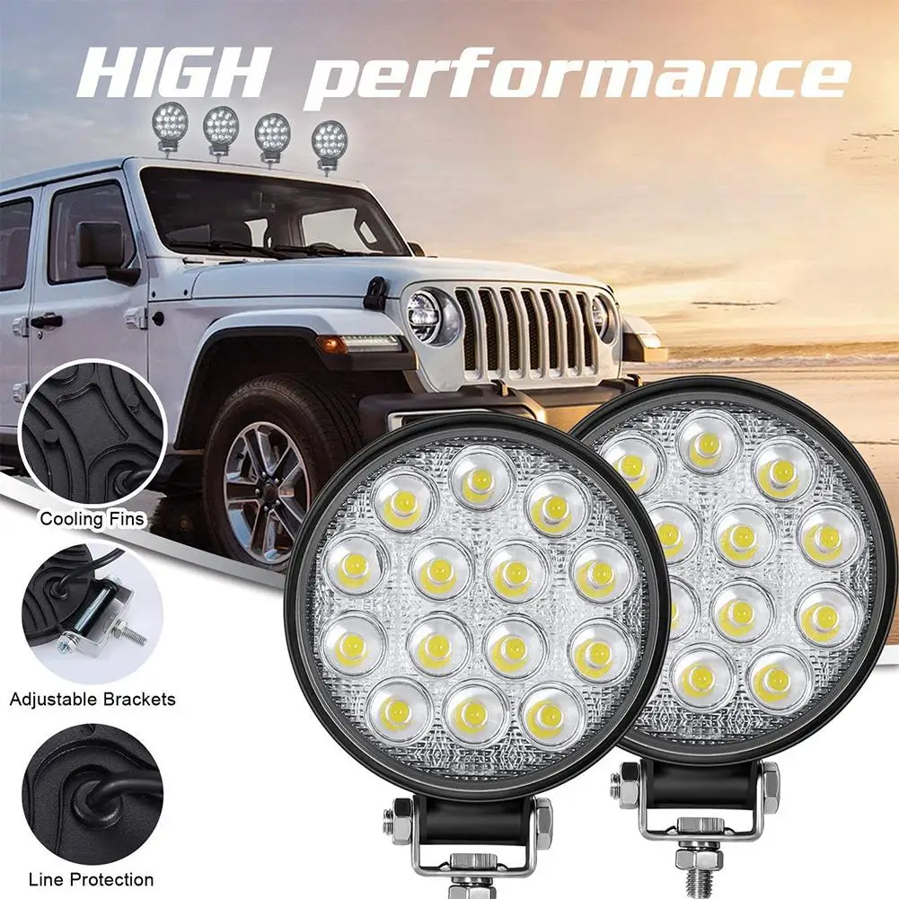 

2PCS 14Led Round Light Bar 4.5 Inch 42W 2500LM 6000K Driving Light For SUV Truck ATV Boat IP67 Waterproof