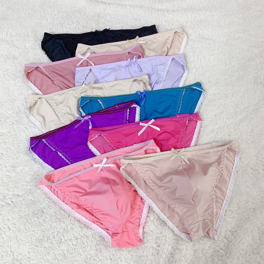 

Sexy Men Ice Silk Sheer Bulge Pouch Briefs Thongs Transparent Elastic Underwear Man Underpants Glossy Panties