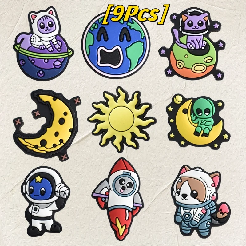 

9Pcs Space Shoes Purple Moon Space Monster Cats & Dogs Blue Earth Shoe Decoration Gifts